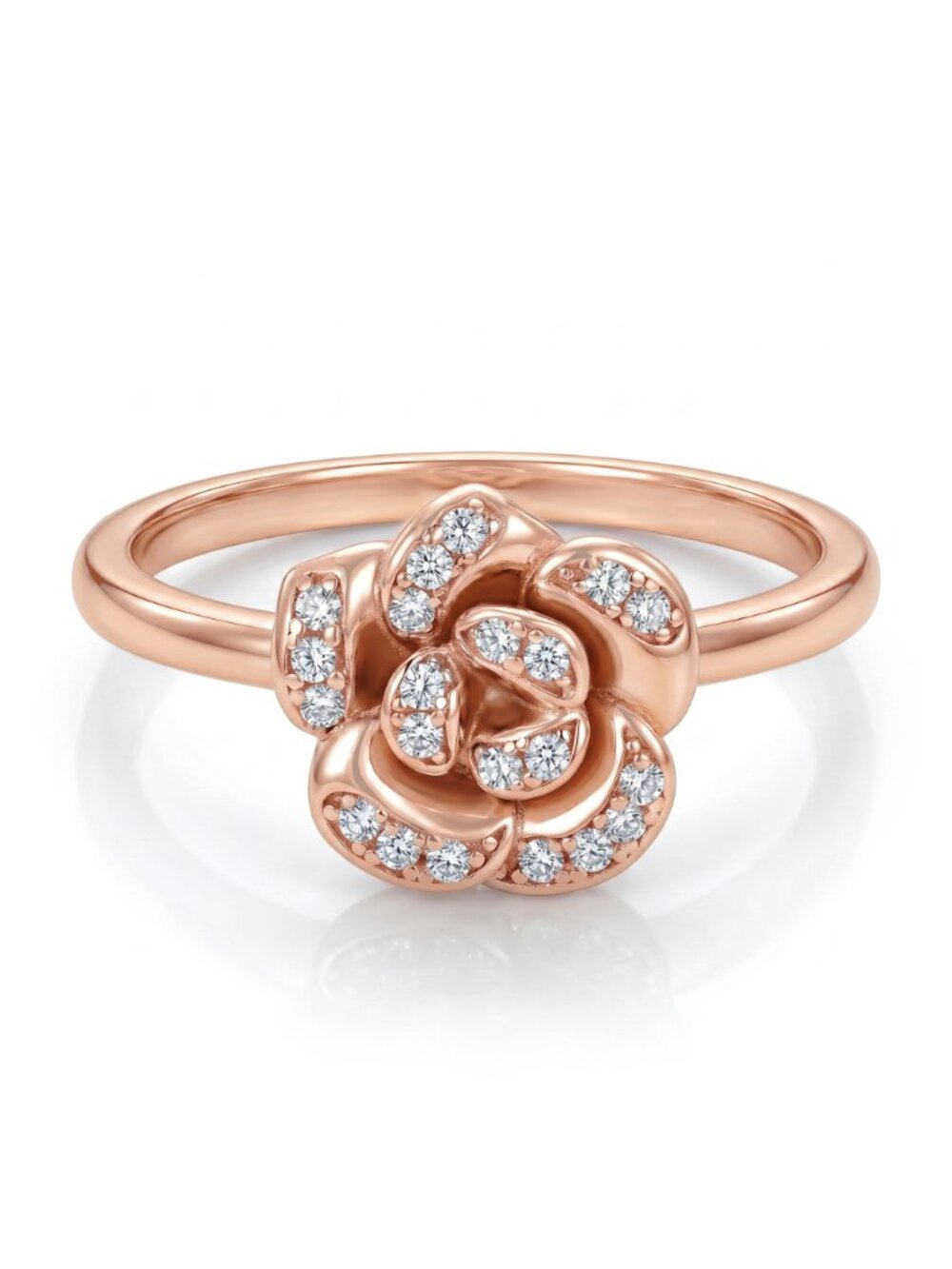 Rose Gold Flower Ring, 925 Sterling Silver, 18k Rose Gold finish